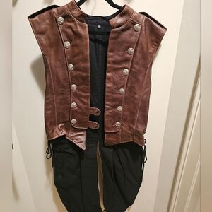 Brown Leather Vest with Silver Buttons,  Renaissance Outfit Men